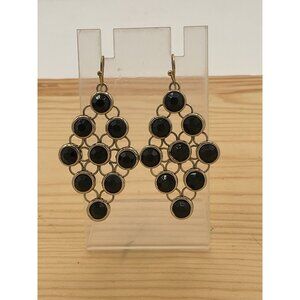 Gold-Tone Dangling Geometric Earrings With Black Accents For Women